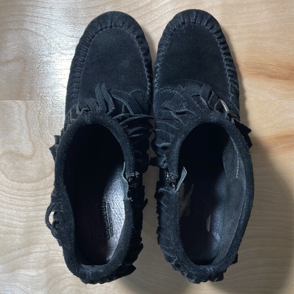 Born Thora Fringe Genuine Suede Ankle Bootie - Black - Picture 7 of 14